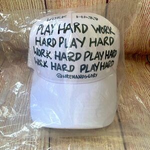 NWT Wren and Glory Hand Painted Trucker Hat "Work Hard Play Hard"